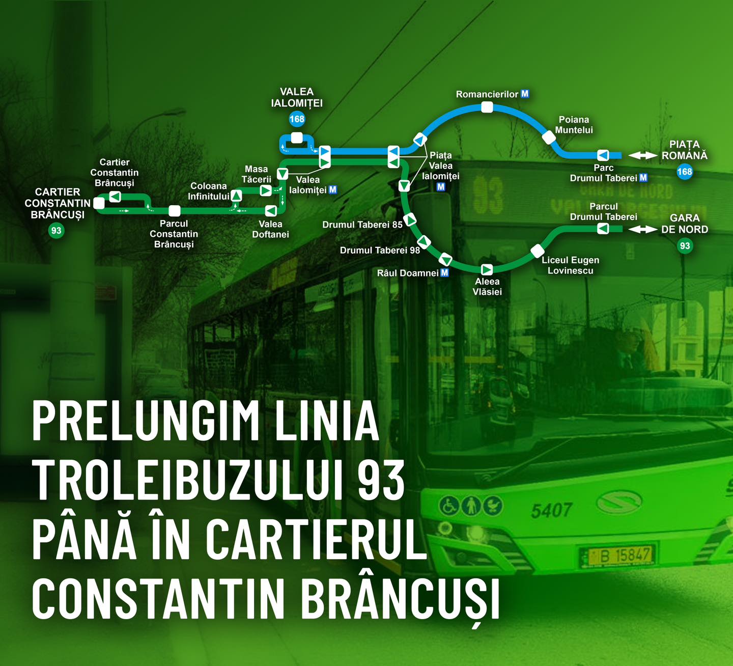 Nicușor Dan : Începând de duminică, 25 februarie, linia de troleibuze 93 va fi prelungită până în cartierul Constantin Brâncuși iar pe acest traseu vor circula numai troleibuze noi Solaris, nepoluante.